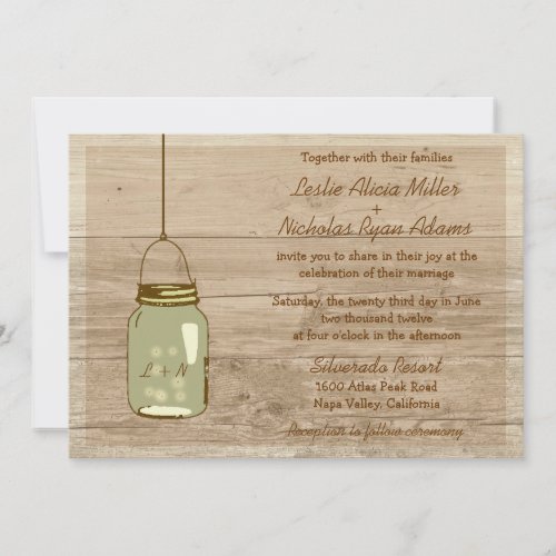 Country Wooden Rustic Mason Jar Wedding Invitation