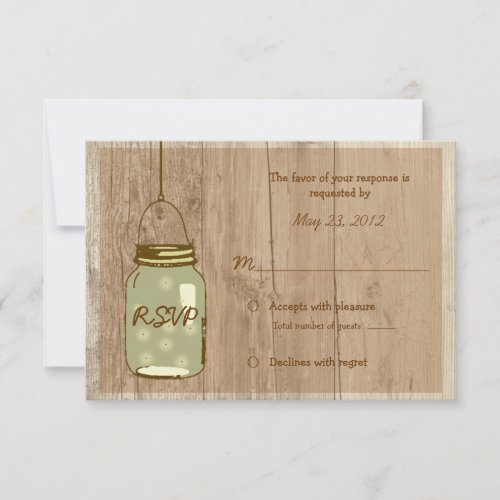 Country Wooden Rustic Mason Jar Wedding RSVP