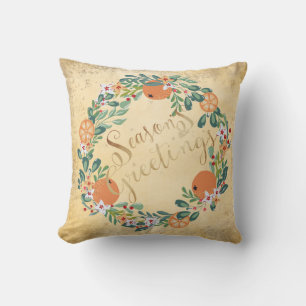 Country Wreath Traditional Vintage Floral Elegant Throw Pillow