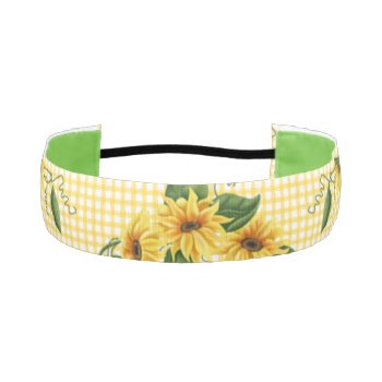 Country Yellow Gingham Plaid & Sunflowers Athletic Headband by SimpleElegance at Zazzle