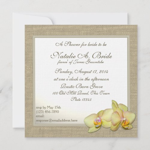 Country Yellow Orchid Bridal Shower Invite