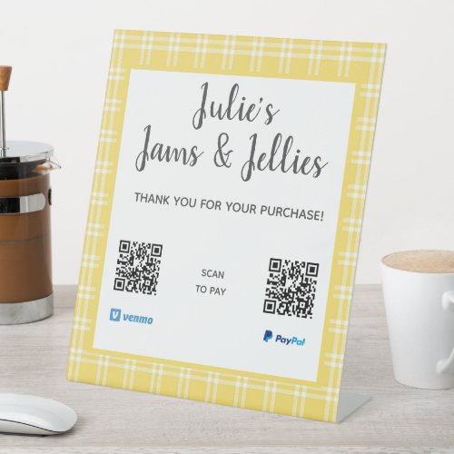 Country Yellow Plaid QR Code Payment Pedestal Sign