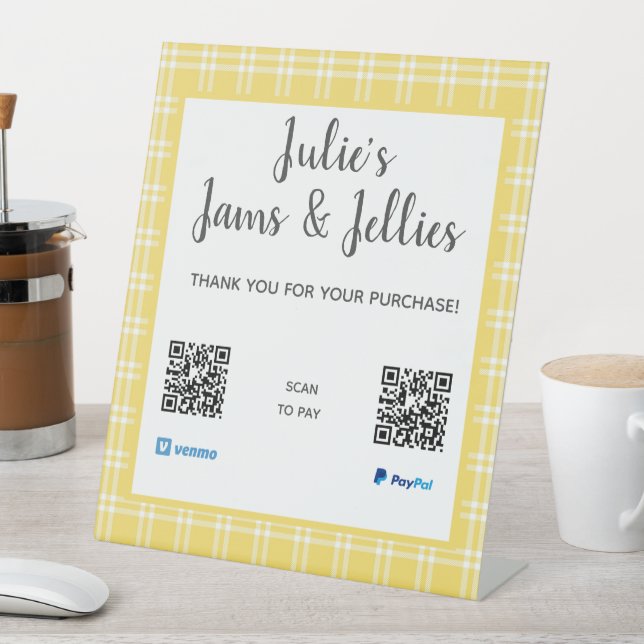 Country Yellow Plaid QR Code Payment Pedestal Sign (In SItu)