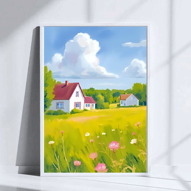Countryside Abode Lush Green Fields Watercolor Poster (Creator Uploaded)