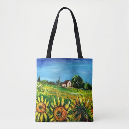 COUNTRYSIDE AND SUNFLOWERS IN TUSCANY TOTE BAG