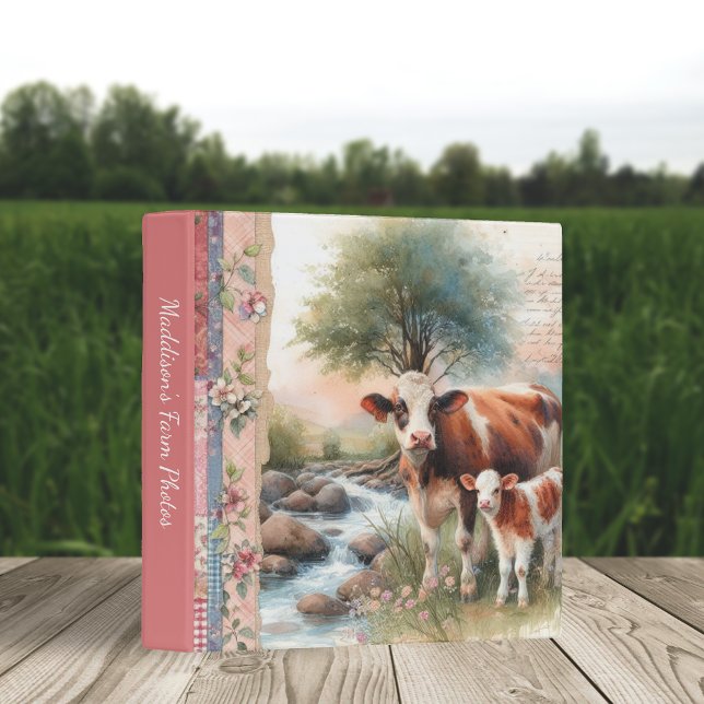 Countryside Charm: Cow & Calf by Stream Album 3 Ring Binder (Creator Uploaded)
