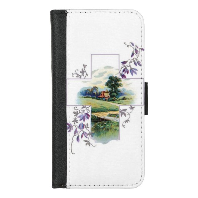Countryside Christian Cross  iPhone Wallet Case (Front)