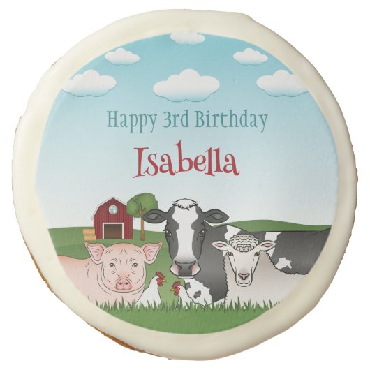 Countryside Farm Animals And Barn Kid's Birthday Sugar Cookie (Front)