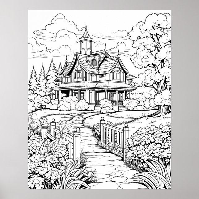 Countryside Farmhouse Coloring Poster (Front)