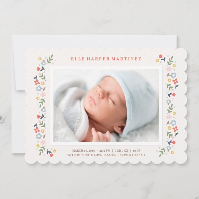 Countryside Florals Birth Announcement - Red (Front)