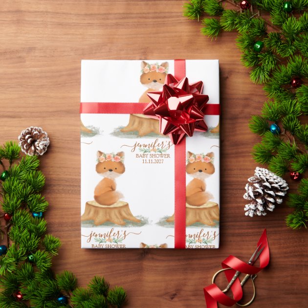 Countryside Fox Daisy Baby Shower Farmhouse Wrapping Paper