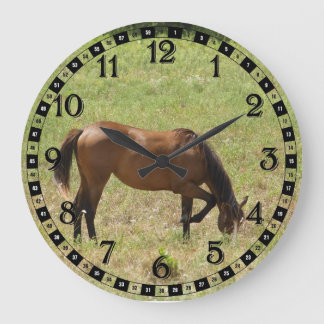 Countryside Horse Colt Foal Baby Eating Grass Large Clock