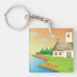 Countryside House by the Lake Keychain