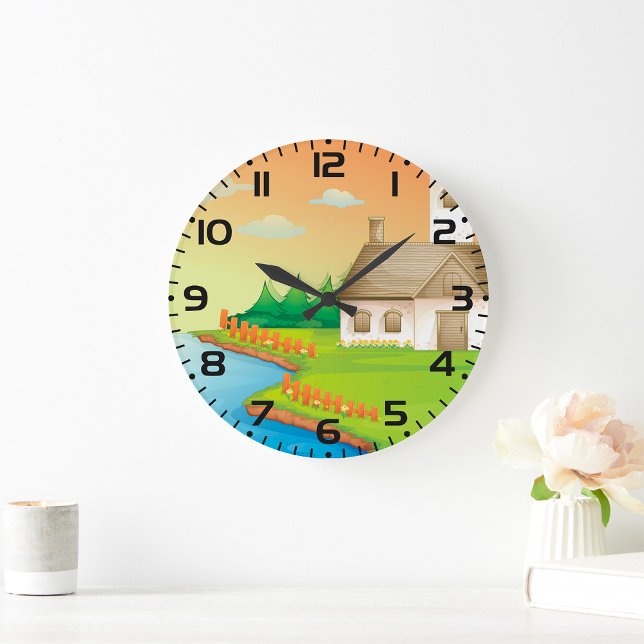 Countryside House by the Lake Large Clock (Creator Uploaded)