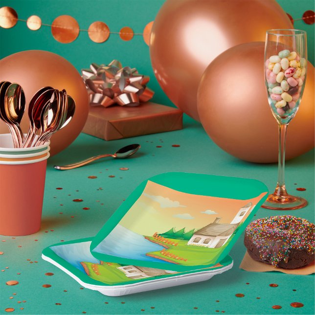 Countryside House by the Lake Paper Plates (Creator Uploaded)