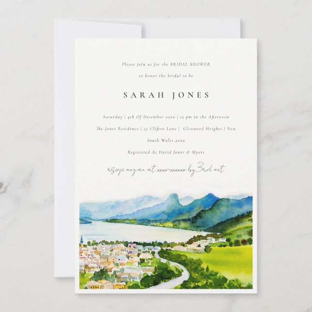 Countryside Lake Village Landscape Bridal Shower Invitation (Front)
