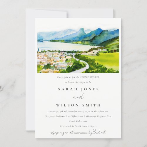 Countryside Lake Village Landscape Couples Shower Invitation