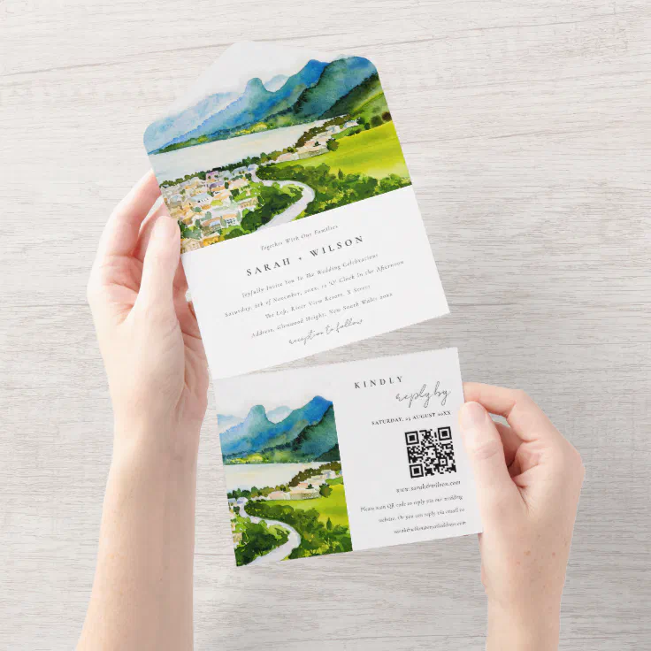 Countryside Lake Village Landscape Wedding QR Code All In One ...