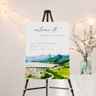 Countryside Lake Village Landscape Wedding Welcome Foam Board