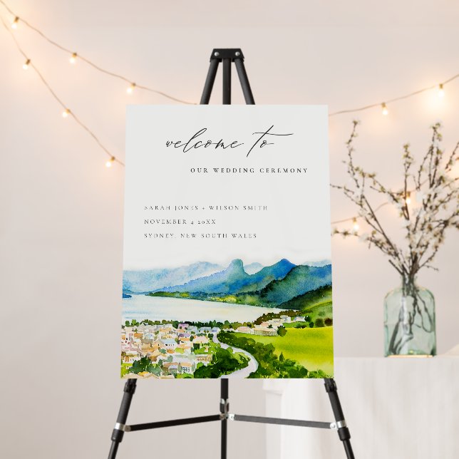 Countryside Lake Village Landscape Wedding Welcome Foam Board (In Situ (Stand))