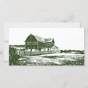 Countryside landscape woodcut style farm house