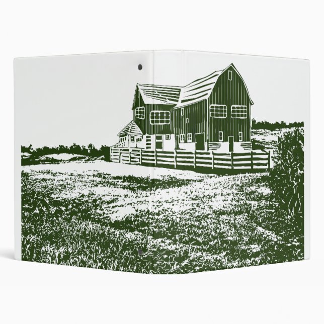 Countryside landscape woodcut style farm house 3 ring binder (Background)