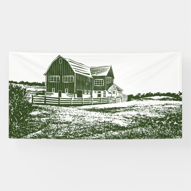 Countryside landscape woodcut style farm house banner (Horizontal)