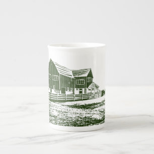 Countryside landscape woodcut style farm house bone china mug
