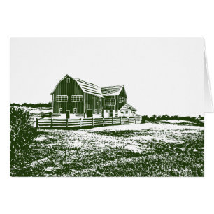 Countryside landscape woodcut style farm house cards
