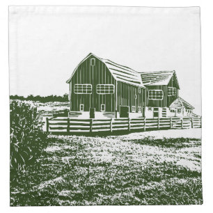 Countryside landscape woodcut style farm house cloth napkin
