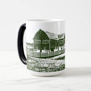 Countryside landscape woodcut style farm house color morph mug 