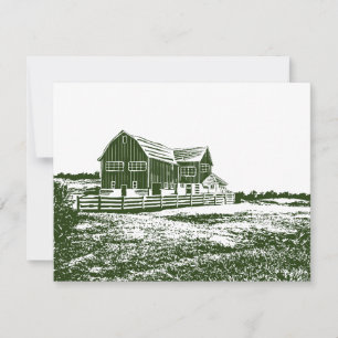 Countryside landscape woodcut style farm house invitation