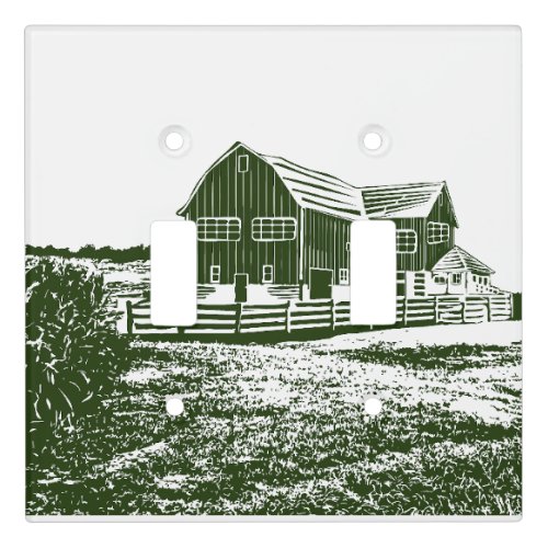 Countryside landscape woodcut style farm house light switch cover