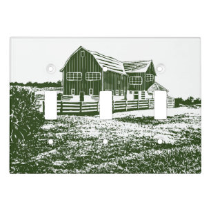 Countryside landscape woodcut style farm house light switch cover