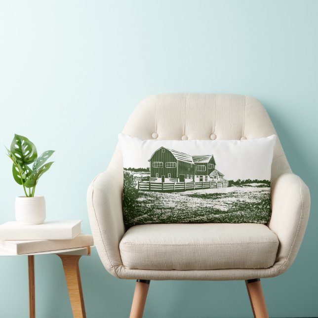 Countryside landscape woodcut style farm house lumbar pillow (Chair)