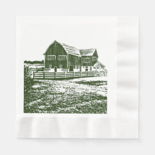 Countryside landscape woodcut style farm house napkins