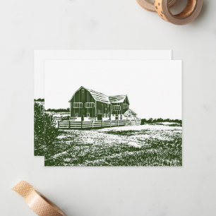 Countryside landscape woodcut style farm house note card