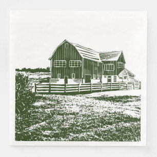 Countryside landscape woodcut style farm house paper dinner napkins