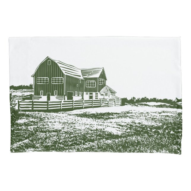 Countryside landscape woodcut style farm house pillow case (Front)