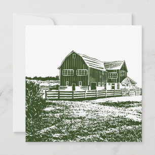 Countryside landscape woodcut style farm house save the date