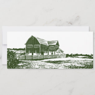 Countryside landscape woodcut style farm house save the date