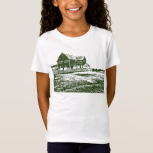 Countryside landscape woodcut style farm house T-Shirt