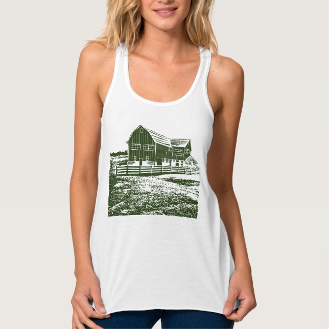Countryside landscape woodcut style farm house tank top (Front)