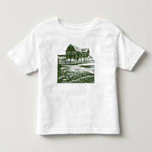 Countryside landscape woodcut style farm house toddler t-shirt