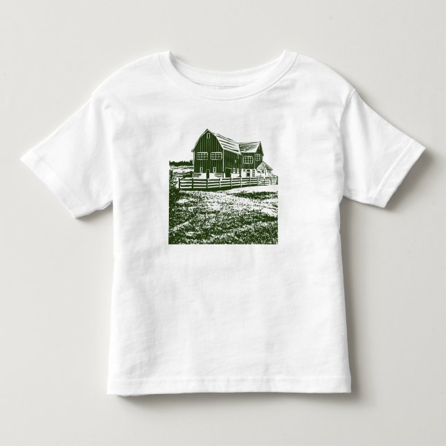 Countryside landscape woodcut style farm house toddler t-shirt (Front)