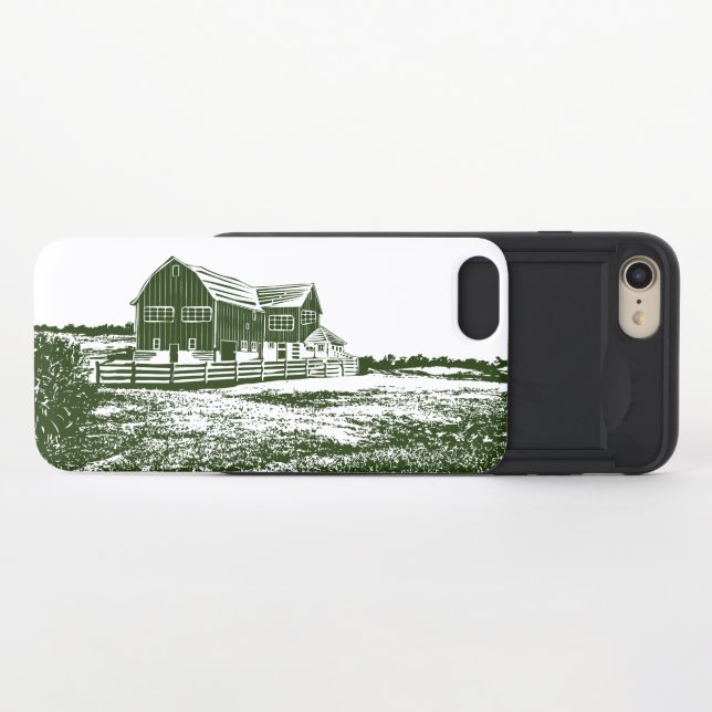 Countryside landscape woodcut style farm house uncommon iPhone case (Open)