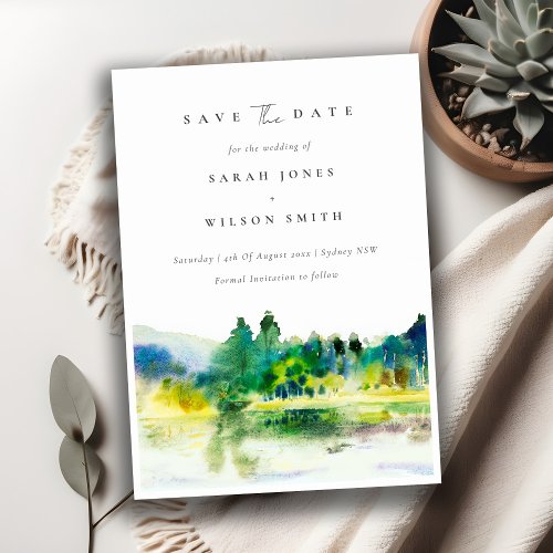 Countryside Mountain River Landscape Watercolor Save The Date