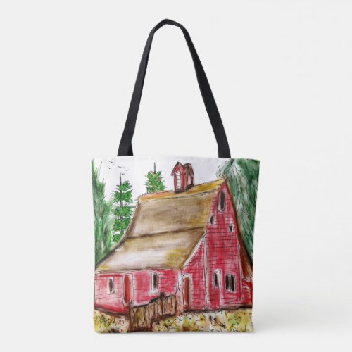 Countryside Old Red Barn Tote Bag