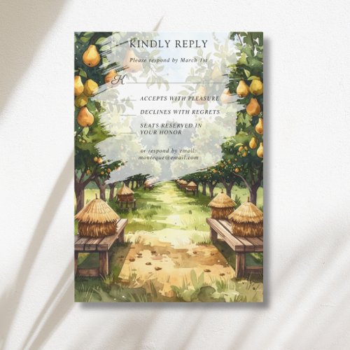 Countryside Pear Orchard Rustic Wedding RSVP Card