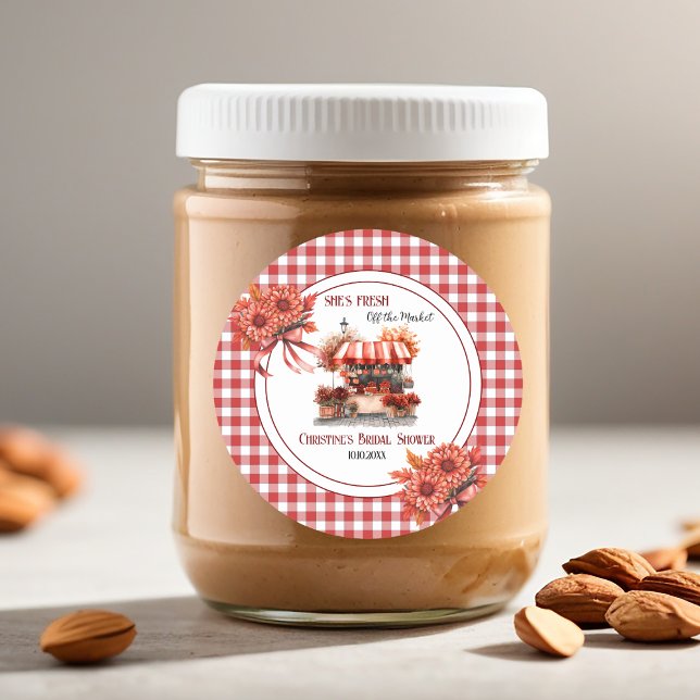 Countryside Picnic Gingham Bridal Shower  Classic Round Sticker (Creator Uploaded)